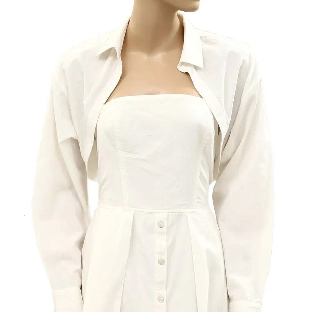 Free People Midi Dress Buttondown Cutout Corset Cotton Tie White S 287113